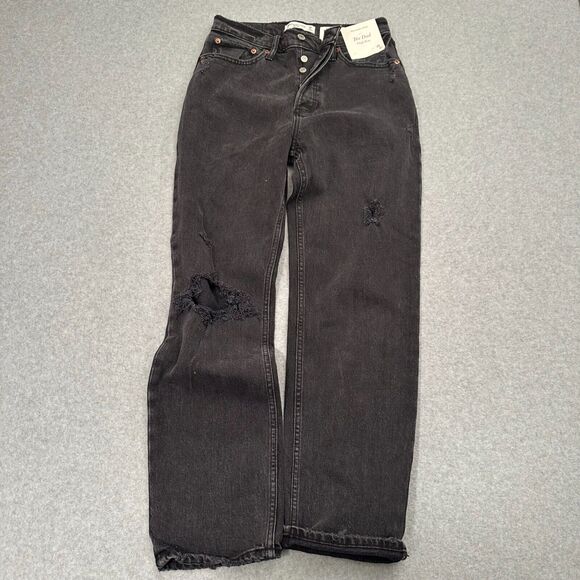 NWT Abercrombie & Fitch Womens The Dad High Rise Jeans Black Sz 26 2s Distressed - Picture 1 of 16